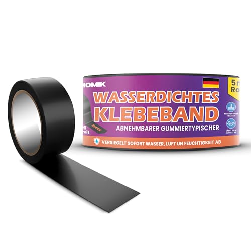 HOMIK Extrem Starkes Wasserdichtes Klebeband Außen & Innen | Dichtungsband Wasserdicht 5CM x 5M | Klebeband UV Beständig | Duct Tape | Selbstverschweißendes Klebeband | Klebeband Schwarz