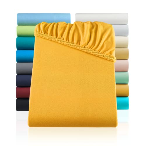 SHC by BaSaTex Jersey Spannbettlaken Bettlaken | Spannbetttuch Spannleintuch für Standard- und Doppelbettmatratzen aus 100% Baumwolle | 180x200-200x200 Farbe Gold Gelb