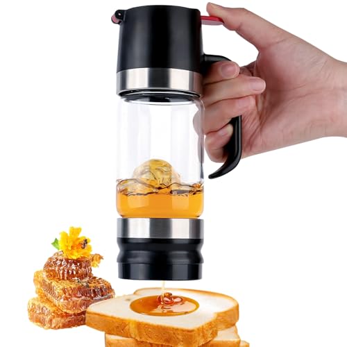 bssmmai Honigspender, Honigspender Tropffrei Glas mit Griff, 9 Oz Honigglas, HoniggläSer, Sirupspender 300ml Glas, Honigspender Honigdosierer, Honigspender Quetschflasche (Schwarz)