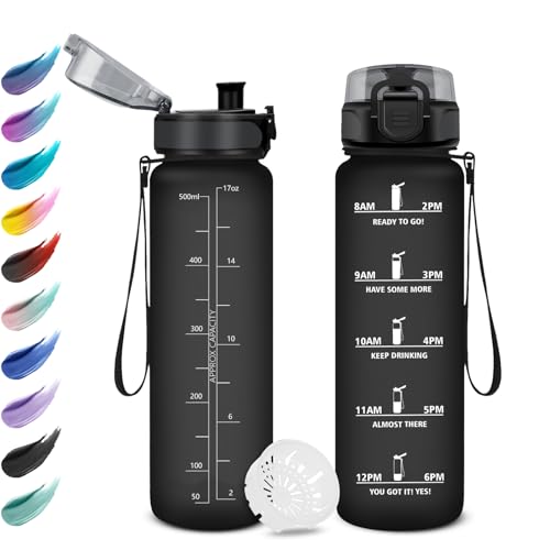 Trinkflasche Kinder Auslaufsicher 500ml, Wasserflasche Kohlensäure Geeignet, Sport Trinkflasche mit Zeitmarkierung, Trinkflasche mit Filter, Perfekt für Kindergarten, Schule, Büro, Picknick