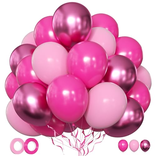 Luftballons Mädchen Luftballons Pink Rosa 50 Stk 12 zoll Ballons Rosa Fuchsia Magenta Metallic Ballons Pink für Frauen Prinzessin Geburtstag Hochzeit Verlobung Babyparty Brautparty JGA Deko