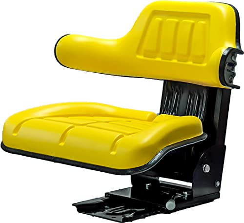 KLARA SEATS Schleppersitz Traktorsitz Universalsitz Trecker Sitz Oldtimer gefedert KS 44/2V PVC Gelb kompatibel mit John Deere neigungsverstellbar mit Stossdämpfer und Zugfedern