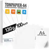 100 BLATT weißes Tonzeichenpapier 130g/m² - PREMIUM PAPIER Reinweiß - DIN A4-21 x 29,7 cm - Druckerpapier Weiss unbedruckt für Fotografie, Präsentationen, Basteln, FOTOKARTON, Karton - MADE IN GERMANY