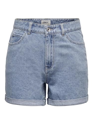 ONLY Damen Shorts high Waist 5-Pocket Design Knopfleiste Reißverschluss Kurze Bermudas, Farben:Hellblau, Größe:XL