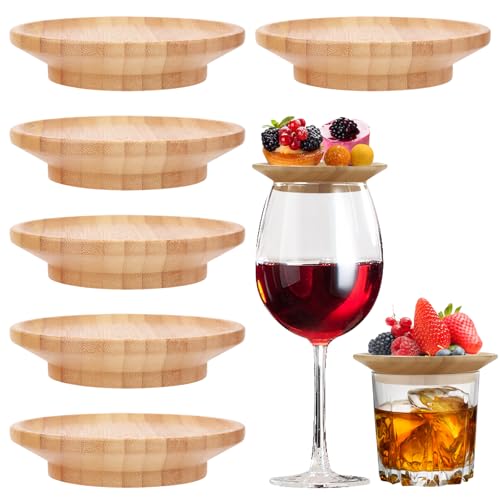 6 Stück Wine Glass Charcuterie Topper, Wineglas Charcuterie Topper, weinglas Topper Holz, Runde Weinglas Topper Teller Weinglas Charcuterie Aufsatz Set für Desserts, Familienessen & Partyzubehör.