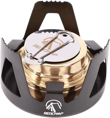 REDCAMP Mini Alkohol Herd für Backpacking, Camping Herd Leichter Messing Spirit Brenner mit Aluminiumständer für Camping Wandern, Alkohol Kocher schwarz