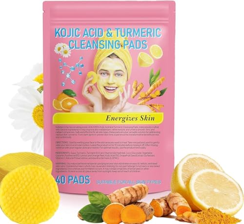 40 Stück Turmeric Cleansing Pads for Dark Spots, Kurkuma-Gesichtspeeling-Pads, Reinigungspads mit Kojisäure und Kurkuma, Gesichtsschwämme zum Reinigen und Peelen