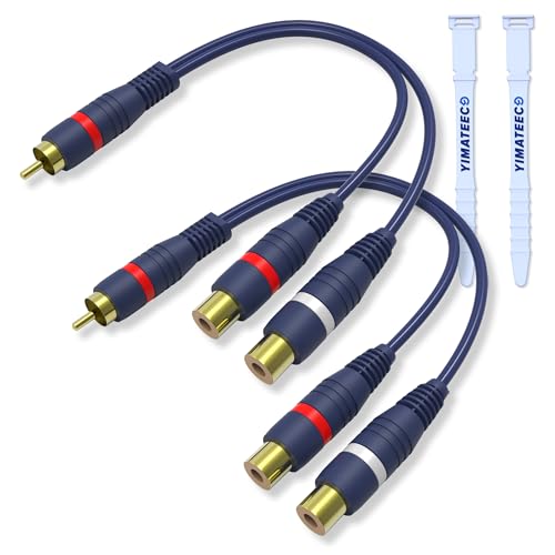 YIMATEECO Cinch Splitter Kabel RCA Y Adapter für Subwoofer Lautsprecher Heimkino, Cinch Y Kabel 1 Stecker zu 2 Buchse R-C-A Y Splitter Adapter, RCA zu JACK AV Audio Kabel (15cm, 2Stü, Blau)