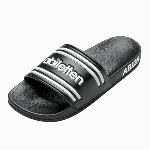 StickyMemes030 Abiletten Badelatschen, Schwarz/Dunkelblau, Größen 38-46, Abifahrt-Motiv mit Abi 25 Design (Schwarz, EU Schuhgrößensystem, Erwachsene, Numerisch, M, 40)