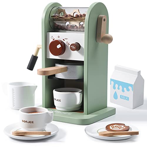 Dorjee Spielküche Zubehör Kinder Kaffeemaschine Spielset - Holzmühle Spielküche Kinderspielzeug für Kleinkinder Geschenk für Mädchen und Jungen, stimuliert fantasievolles Spiel- und Lebensfähigkeiten