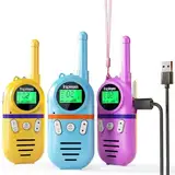 Inspireyes Walkie Talkie Kinder Aufladbar, 48 Stunden Arbeitszeit, 8 Kanäle 2-Wege-Radio, Geschenke für Jungen Mädchen, Outdoor Wandern Camping, 3-12 Jahre altes Spielzeug 3er Set