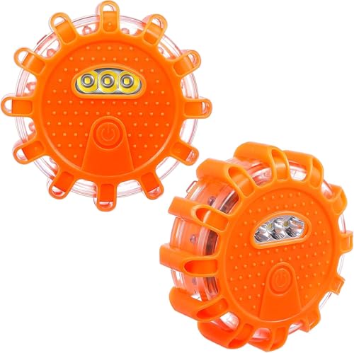 2 Stück LED Warnleuchte, Rundumleuchte LED Magnet Warnblinkleuchte, Wasserdicht Mit 9 Blinkmodi, Batteriebetrieben Warnleuchten & Notbeleuchtung Warnlampe Panne für Camping, Bergsteigen, Wandern