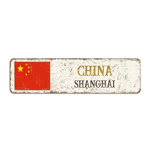 China Straßenschild Vintage Retro Shanghai Stadtschild China Land Metallschild für Innen- und Außenwanddekoration, 8 x 30 cm