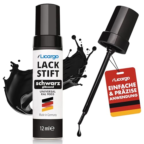 LICARGO® Lackstift Schwarz Glänzend 12ml – Perfekte Deckkraft und schnelle Trocknung – Professionelle Ergebnisse für Steinschläge – mit Präzisionspinsel – Kratzer Entferner Auto schwarz Lackstift Auto