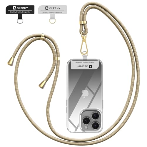 OLEPHY Handykette Universal zum umhängen für alle Smartphones, Handyband mit jeder Hülle kombinierbar, Handytasche zum Umhängen mit 2 Stück Universelles Pad, Gold
