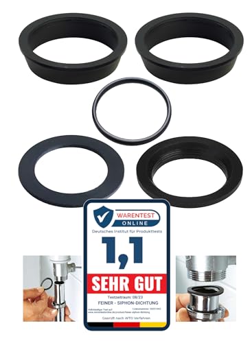 FEINER® [5 Tlg.] Dichtung Waschbecken Ablauf, Dichtungset für 1 1/4 Zoll (32mm) handelsübliche Waschbecken Siphon, Flaschensiphon Designsiphon 2x Keildichtungen 2x Flachdichtungen 1x O-Ringdichtung.