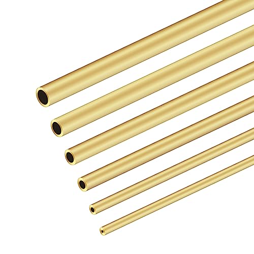 iMeistek Messingrohr-Set, 3 mm, 4 mm, 5 mm, 6 mm, 7 mm, 8 mm Außendurchmesser x 1 mm, Wandstärke, 300 mm Länge, Kupferrohre, für Zuhause, Gartendekoration, Basteln (6 Stück)