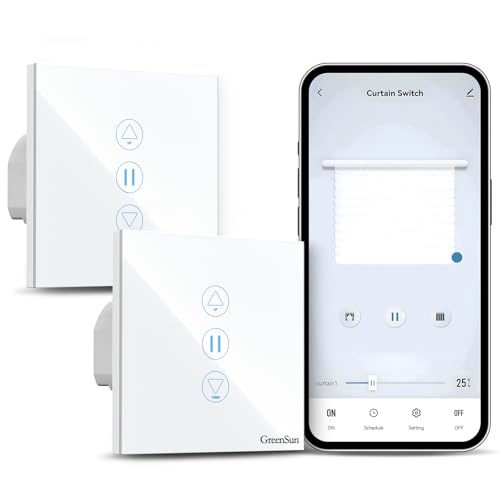 GreenSun Rolladenschalter Smart Wlan Rolladenschalter - 2PCS Jalousieschalter Rolladenschalter mit steuerbarer LED, Smart Rolladen mit Zeitschaltuhr, Rolladensteuerung kompatibel mit Echo Alexa/Google