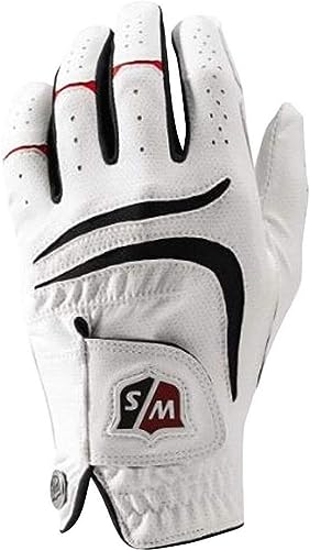 Wilson Staff Herren Golfhandschuh, Grip Plus, Material-Kombi, Größe: M/L, Linkshand, MLH, weiß, WGJA00680ML