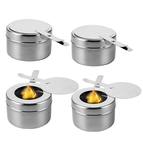 Brennpastenbehälter, 4 Stück Edelstahl Fondue Brenner Spiritusbrenner mit Abdeckung, Speisewärmer Brennbehälter Brennpaste für Warmhaltebehälter, Buffet Zubehör, Fondue, Camping