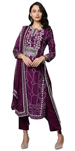 IMTRA FASHION Indisches Besticktes Kurti Set Für Damen Viskose Kurta Hose Mit Dupatta