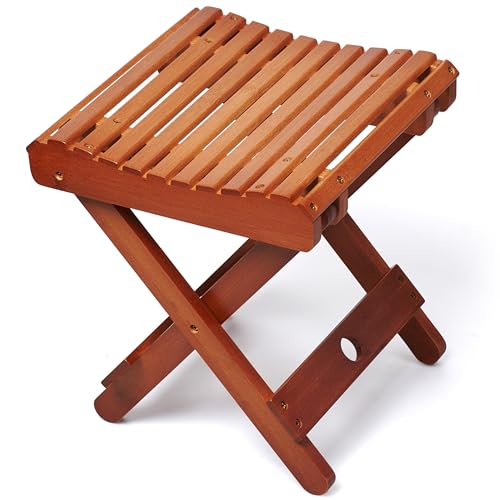 Bamodi Bambus Tritthocker - Klapphocker Holz, Klappbarer Beistelltisch, Platzsparender Kleiner Klapptisch für Bad, Balkon, Outdoor & SPA - Wasserfest und Kompakte Größe Tisch Klappbar- Dunkelbraun