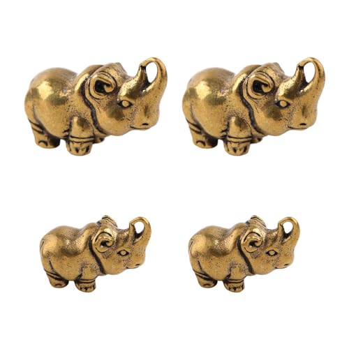SHIDXIB Antikes Kupfer-Nashorn, Messing-Statue, handgefertigt, Dekoration, antikes Design, für Zuhause, Zimmer, Schreibtisch, Handwerk, Ornament, 4 Stück