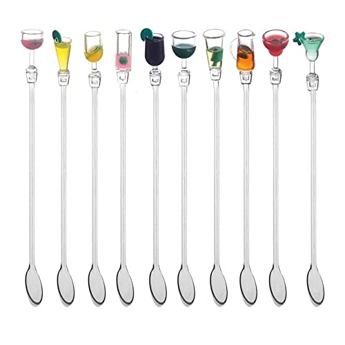 eKsdf 10 Stück Cocktailrührer aus Acryl 23cm bunt Cocktailstäbchen Cocktailspieße Getränke Mischlöffel Rührstab für Party Bar Café Restaurant (Cocktaillöffel)