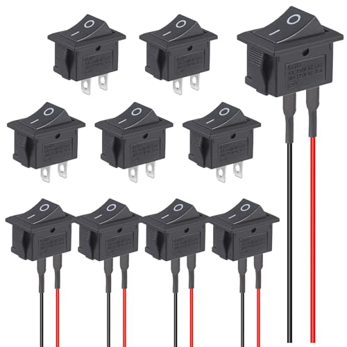 VEXUNGA Kippschalter 12V Schalter Ein Aus 5Stück Mini Boot Wippschalter mit Draht et 5 Stück Boat Mikroschalter 2Polig 2Position 10A 125V 6A 250V SPST Schwarz Rechteck Eingebettet (10 Stück)