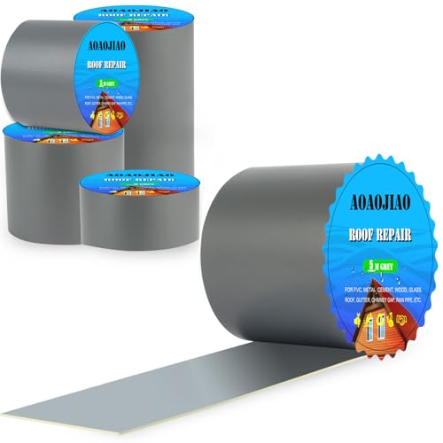 AOAOJIAO Dachrinnen Reparaturband Dichtband, Bitumenband Selbstklebend, Regenrinne Abdichten, DachReparaturband Microsealant, Wasserdichtes Klebeband Außen (5cm x 5m x 1 roll)