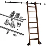 Schwarze rollende Bibliotheksleiter-Hardware, Schiebeleiter-Hardware-Kit (ohne Leiter), mit Bodenrollenrädern, Mobile Leiterschiene aus rundem Stahlrohr (Größe: 10 Fuß/300 cm Schienen-Kit)