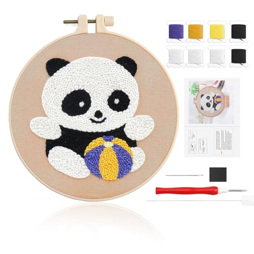 peaceking Komplettes Stickset, Punch Needle Bastelset, Stickpaket mit Panda-Motiv, mit Stanznadel, Stickgarn und anderen Werkzeugen, geeignet für Anfänger Erwachsene und Kinder