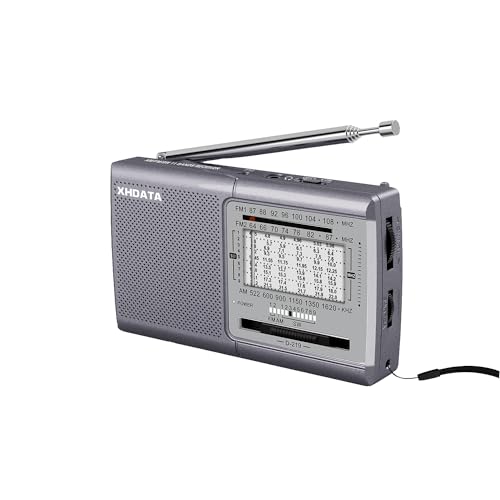 XHDATA D219 UKW/FM/AM Radio Batteriebetrieben Weltempfänger Mini Radio,Radio Retro für Haushalt Outdoor Camping Wandern Tragbares Radio Grau