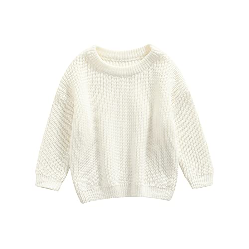 L&ieserram Baby Mädchen Jungen Gestrickt Pullover Jumper Neugeborenen Kinder Langarm Strickpullover Einfarbige Pulli Kleinkinder Kleidung Outfit Knitted Sweater 0-5 Jahre (Weiß, 0-3 Monate)