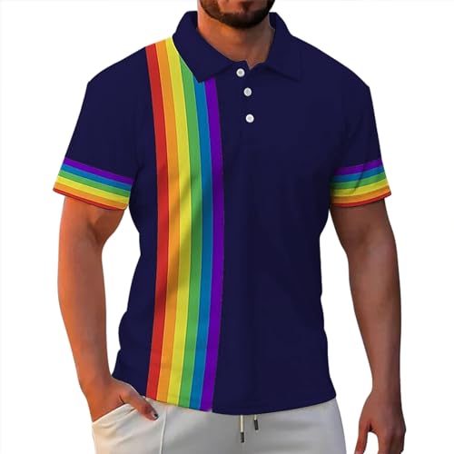 Mymyguoe Polohemd Herren Rainbow Herrenpoloshirts LGBT Pride Shirt Gay Pride Month Polohemden Kurzarmshirt LGBT Polo Shirts Regenbogen Gestreiftes Poloshirt LGBTQ Kleidung
