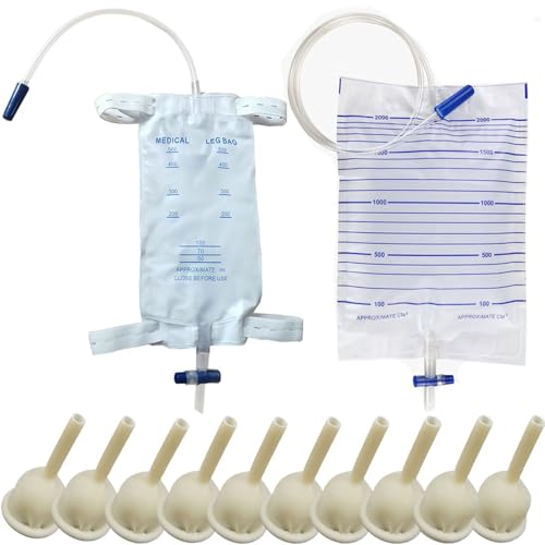 10 Stück Kondom Katheter Externer+2000ML Urinbeutel+500ML Beinbeutel Urindrainagebeutel(25mm/0.98inch)