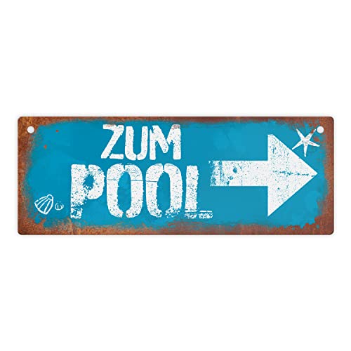 Zum Pool Pfeil rechts Metallschild in Rostoptik schönes Blechschild für den Pool als besondere Pooldekoration oder Geschenk für Poolbesitzer um die Richtung anzuzeigen