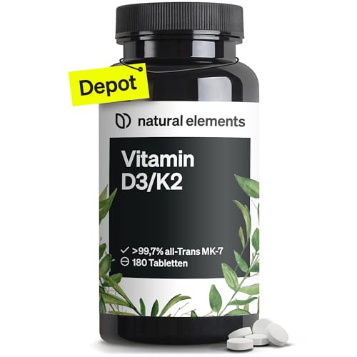 Vitamin D3 + K2 Depot – 180 Tabletten – Premium-Qualität: K2VITAL® von Kappa – 99,7+% All-Trans K2-MK7 + 5000 IE Vitamin D3 – hochdosiert, ohne Zusätze – in Deutschland produziert & laborgeprüft