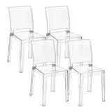 Baroni Home 4 Stuhlen-Set aus transparentem Polycarbonat, robuster und in 2 Teilen zerlegbarer Esszimmerstühle, ergonomische Sitzfläche mit gebogener Rückenlehne, 36x81x43 cm