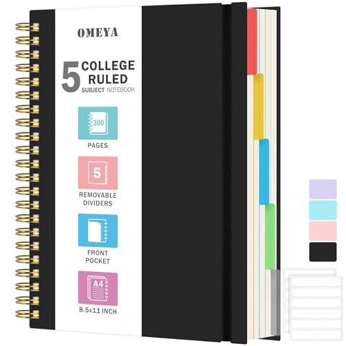 Notizblock, Notizbuch A4 Liniert, Notizbücher Mit 5 Fächern Und Herausnehmbaren Trennblättern, 300 Blatt 100GSM Spiral Notizbuch Softcover Zum Schreiben, Für Arbeit Und Schulbedarf, 21.5 x 27.9cm