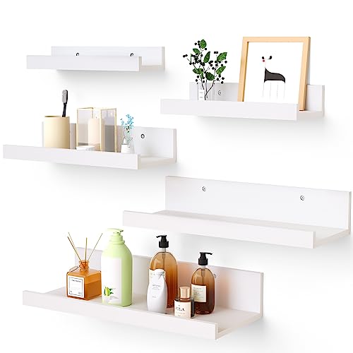 upsimples Wandregal Weiße Schweberagel, 5er Set Regal Wand Kinderzimmer, Bilderleiste Verschiedenen Größen, Regalbrett für Wohnzimmer, Badezimmer, Küche, Schlafzimmer, Wandboard Weiss