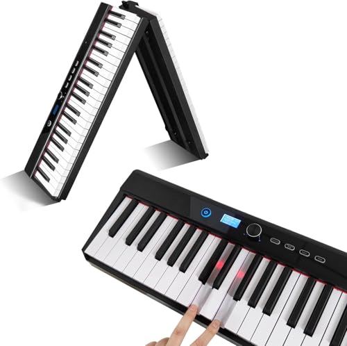 Coolmusic Faltbare Klaviertastatur mit 88 Tasten, tragbare elektrische Tastatur mit Bluetooth, Digitalpiano in voller Größe, halbgewichtet, berührungsempfindlich, mit Aufbewahrungstasche