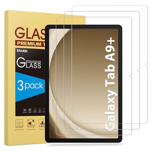 SPARIN 3 Stück Panzer Schutz Glas für Samsung Galaxy Tab A9+/A9 Plus 11 Zoll, Schutzfolie für Galaxy Tab A9+ 2023 (SM-X210/X215/X216), Kratzfest,9H Härte,Anti-Bläschen,HD-Klar