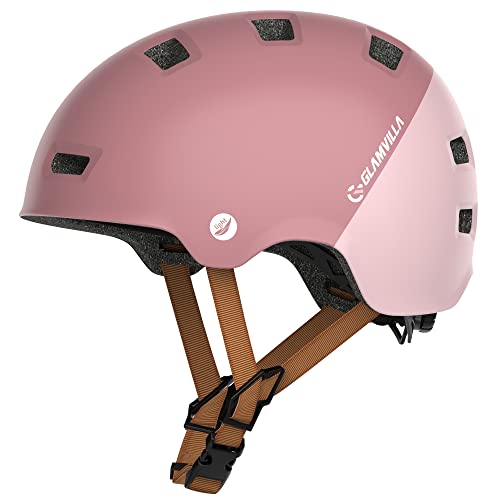 GLAMVILLA Skaterhelm Fahrradhelm Ultraleicht Stadthelm für Kinder/Damen/Herren,Verstellbar Unisex Schutzhelm für Skateboard E-Scooter Roller BMX,nur 260g/270/280g (Rosarot mit Rosa, M(54-57cm))