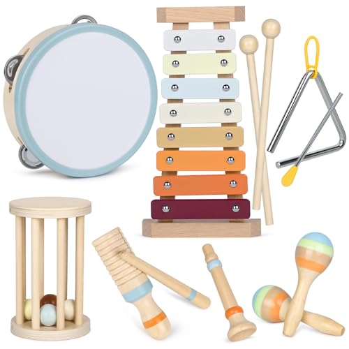YOURTONE Musikinstrumente Kinder ab 3 Jahre, Baby Musikinstrumente Montessori Instrumente Kinder, Percussion Instrumente Set mit modernem Boho Xylophon für Kindergarten Musikspielzeug