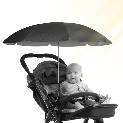 STYNGARD Sonnenschirm Kinderwagen UV Schutz 50+ / 70 cm Durchmesser mit Überhang - Sonnenschutz Kinderwagen - Sonnenschutz Buggy mit flexibler Universalhalterung Modell ROME