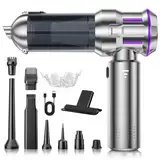 Handstaubsauger, 22000Pa 4-in-1 Handstaubsauger Akku Kabellos mit 1-Knopf-Selbstentleerung, Bürstenloser Motor Mini Staubsauger, 3 Stufen Saugstärke, Auto Staubsauger für Haus/Auto/Tierhaar, Silber