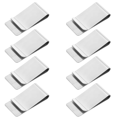 Tyqour 8 Stück Edelstahl Geldklammer Herren Silber Geldklammern Edelstahl Geldscheinklammer Silberne Tragbare Money Clip für Bargeld Rechnungen Karten Banknote Geldscheine Visitenkarte Kreditkarte