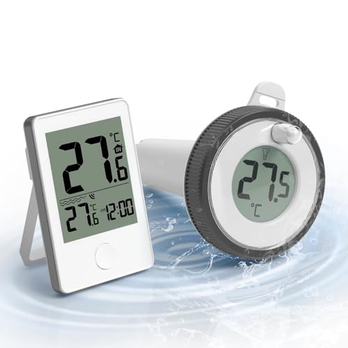 Abeden Pool-Thermometer, schwimmende leicht zu lesen mit Indoor-Temperatur Luftfeuchtigkeit Monitor, Wireless Digital Pool Thermometer IP67 wasserdicht für Schwimmbäder, Badewannen, Fischbecken, Teich