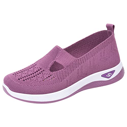 QWUVEDS Frauen gewebte orthopädische atmungsbezogene weiche Schuhe Gehen Sie zu diabetischen Schaumschuhen Hände kostenlos Schlupf in Sneakers Bogenunterstützung Sketchershoesforwomen Memory Foam 08